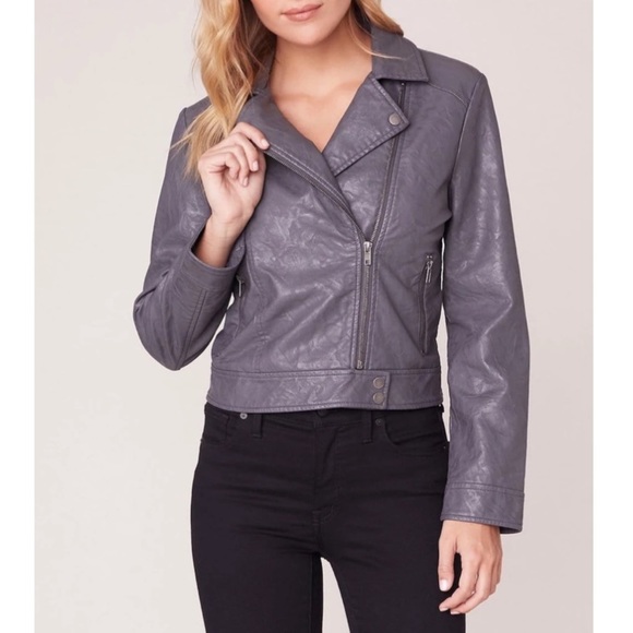 BB Dakota Jacket Take it For a Spin Vegan Leather Moto Jacket Blue/Gray Medium - Picture 1 of 10